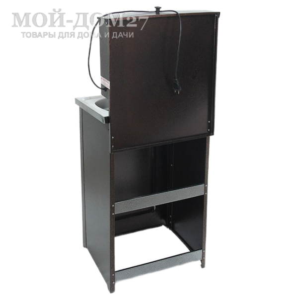 Умывальник с подогревом (Медь) нерж. мойка | Мой-Дом27 Умывальник с подогревом (Медь) нерж. мойка | Мой-Дом27 | Объем бака – 17 литров с нагревателем мощностью 1,25 кВт Время нагрева до 60 градусов – 30 минут<br>
 Материал умывальника – сталь толщиной 0,7 мм<br>
 Мойка – нержавеющая сталь<br>
 Кран – металлический<br>
Поставляется в разобранном виде, в коробке 80*54*20 см с ручками